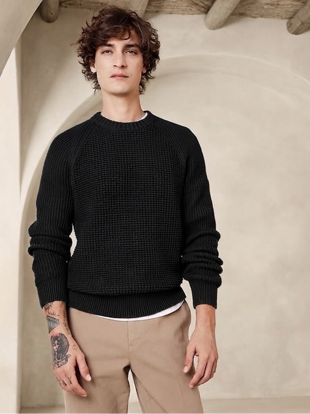 Banana Republic Black Cable Knit Cotton Sweater